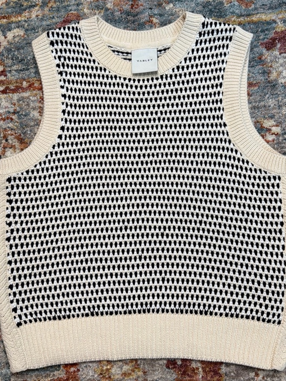 Varley Cream & Black Open-Knit Sleeveless Sweater Tank
